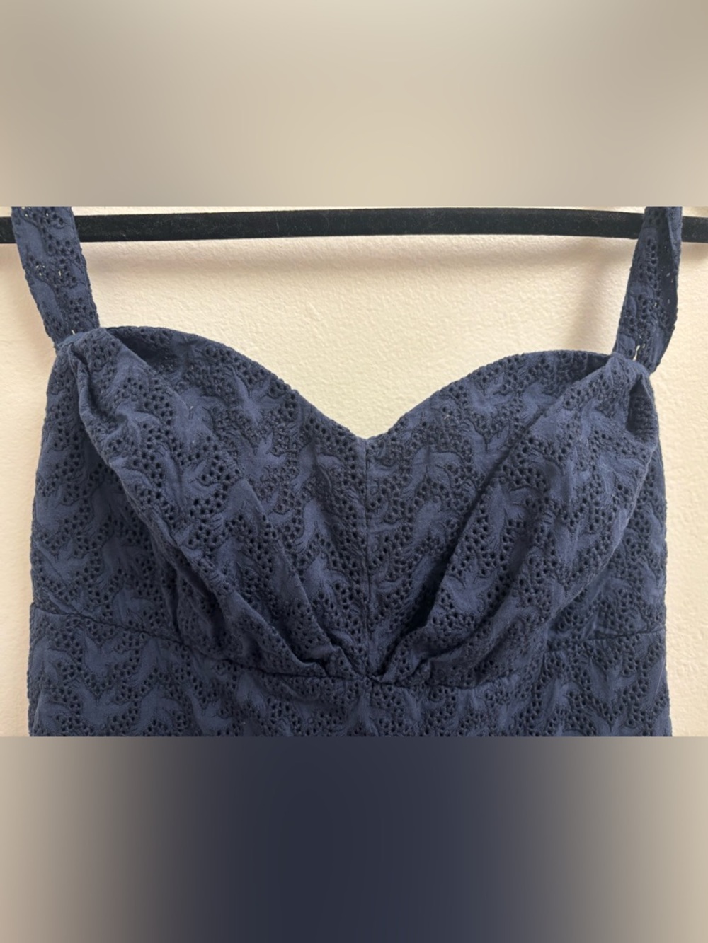 Anthropologie Girls From Savoy Blue Eyelet Swallow Print Halter Dress Size 10 - Picture 6 of 16
